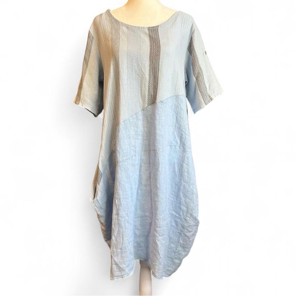Angela Mara Textured 100% Linen Dress Lagenlook Minimalist Italy - Picture 4 of 6